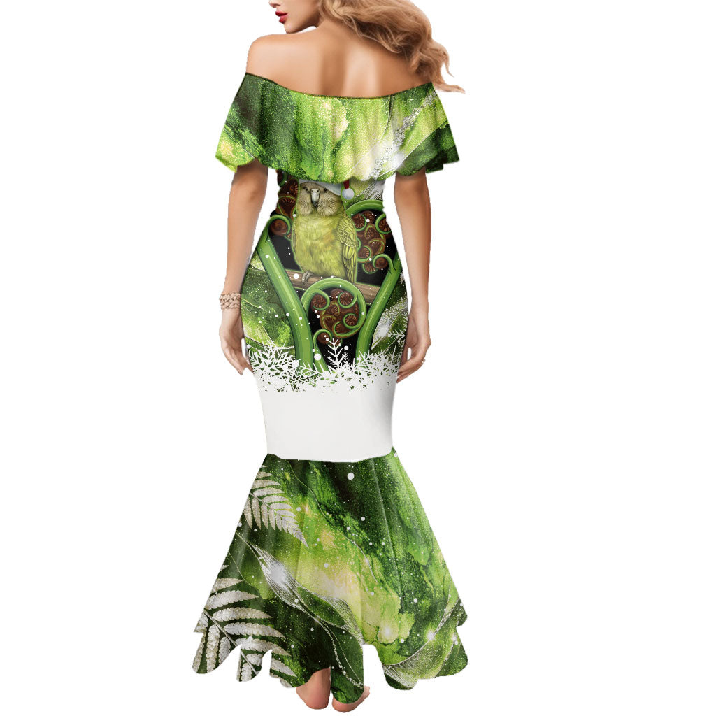 Kakapo New Zealand Christmas In July Family Matching Mermaid Dress and Hawaiian Shirt NZ Aroha Koru Fern Marble Vibes