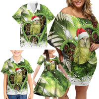 Kakapo New Zealand Christmas In July Family Matching Off Shoulder Short Dress and Hawaiian Shirt NZ Aroha Koru Fern Marble Vibes