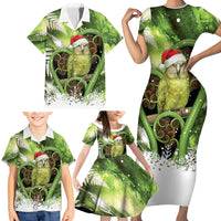 Kakapo New Zealand Christmas In July Family Matching Short Sleeve Bodycon Dress and Hawaiian Shirt NZ Aroha Koru Fern Marble Vibes