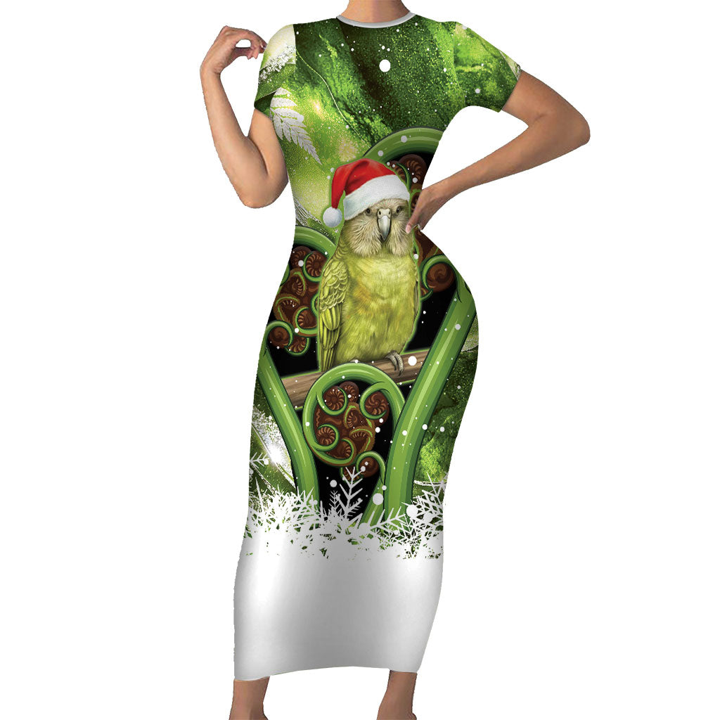 Kakapo New Zealand Christmas In July Family Matching Short Sleeve Bodycon Dress and Hawaiian Shirt NZ Aroha Koru Fern Marble Vibes