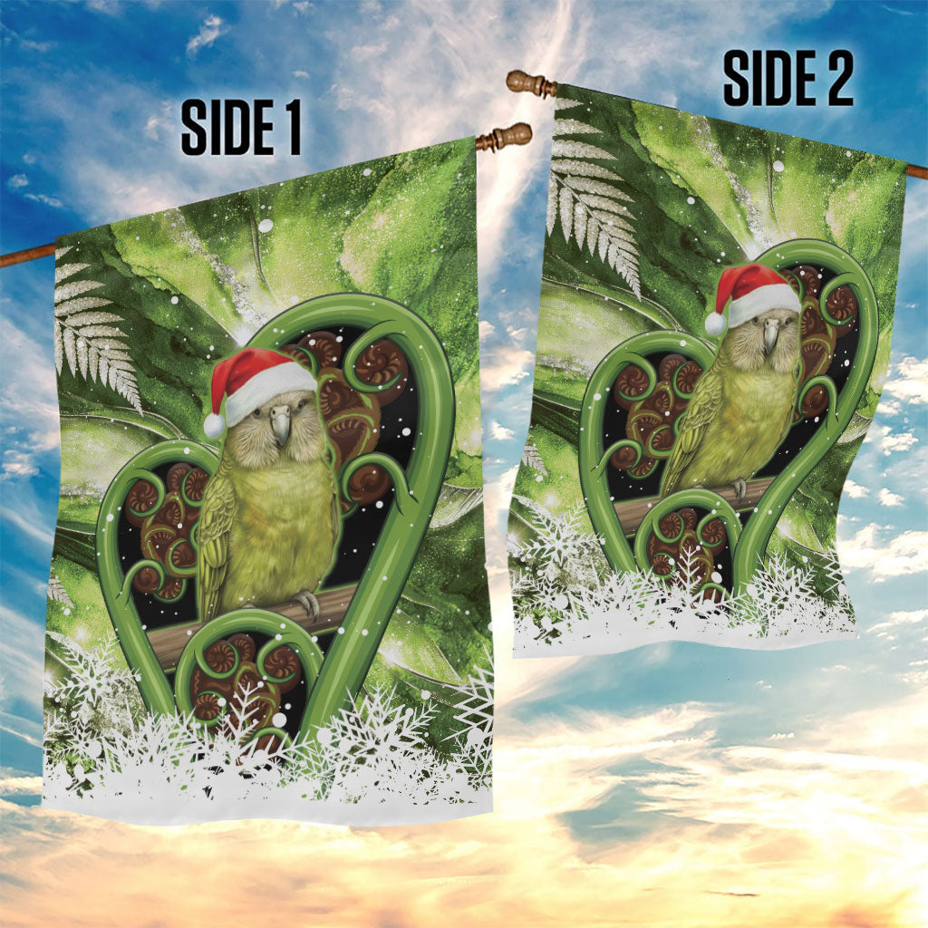 Kakapo New Zealand Christmas In July Garden Flag NZ Aroha Koru Fern Marble Vibes
