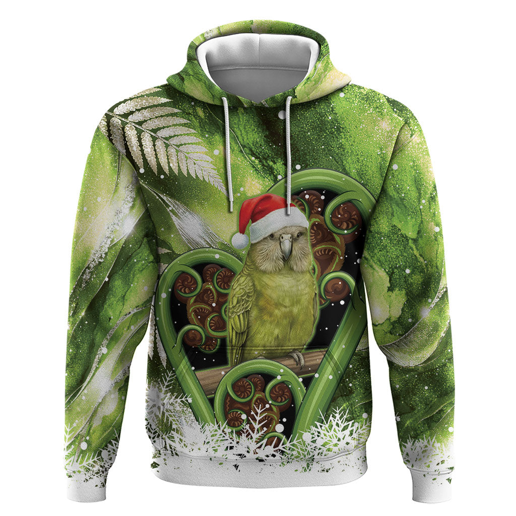 Kakapo New Zealand Christmas In July Hoodie NZ Aroha Koru Fern Marble Vibes LT14 Pullover Hoodie Green - Polynesian Pride