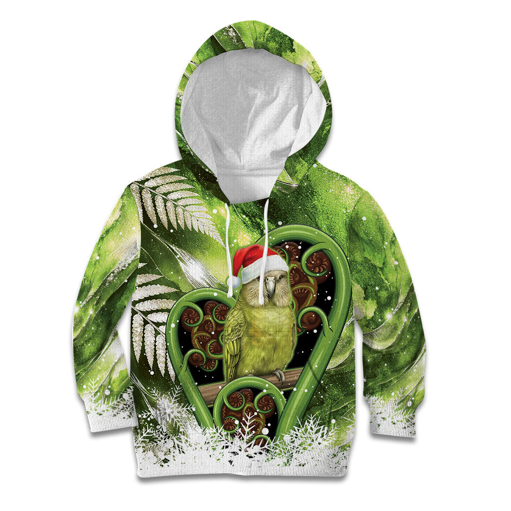 Kakapo New Zealand Christmas In July Kid Hoodie NZ Aroha Koru Fern Marble Vibes LT14 Hoodie Green - Polynesian Pride