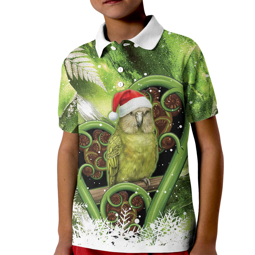 Kakapo New Zealand Christmas In July Kid Polo Shirt NZ Aroha Koru Fern Marble Vibes LT14 Kid Green - Polynesian Pride