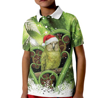 Kakapo New Zealand Christmas In July Kid Polo Shirt NZ Aroha Koru Fern Marble Vibes