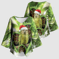 Kakapo New Zealand Christmas In July Kimono Sleeve Blouse NZ Aroha Koru Fern Marble Vibes