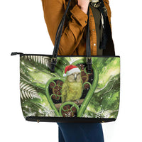 Kakapo New Zealand Christmas In July Leather Tote Bag NZ Aroha Koru Fern Marble Vibes