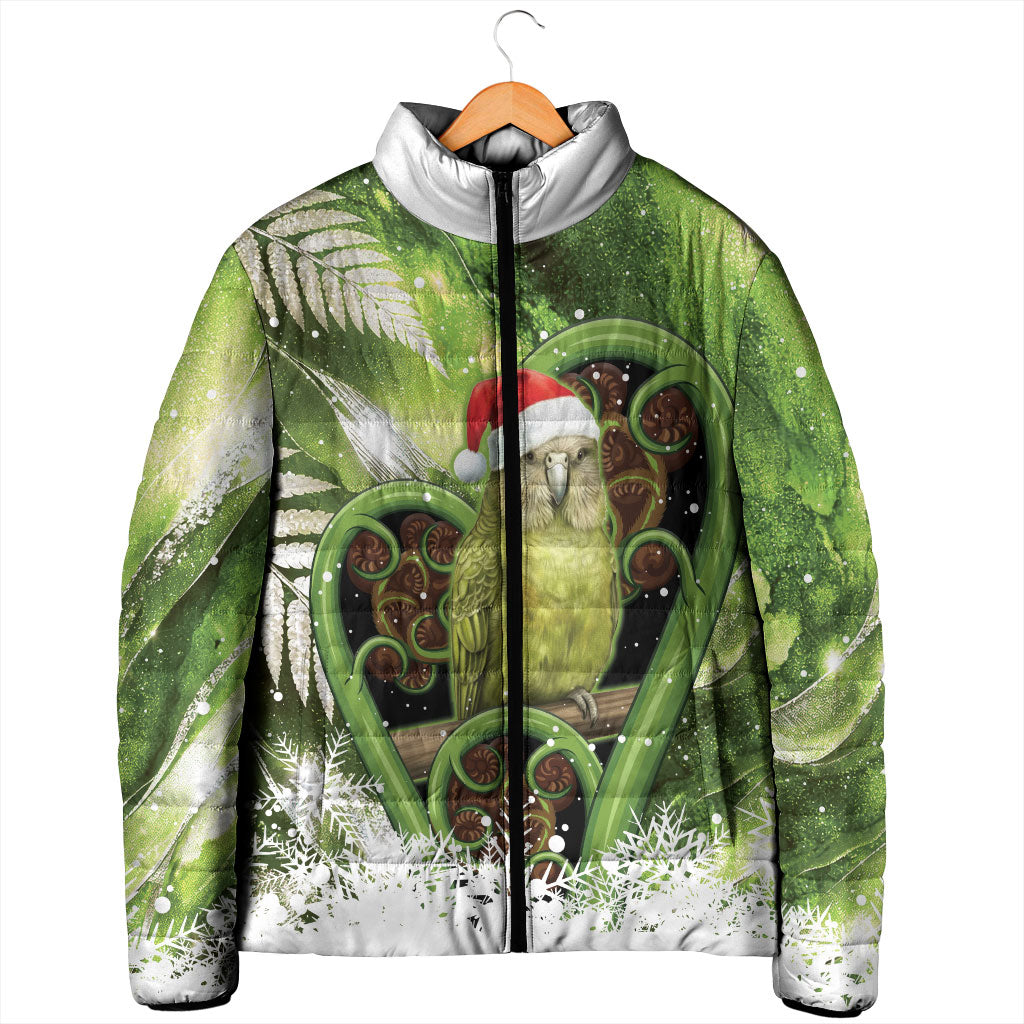 Kakapo New Zealand Christmas In July Padded Jacket NZ Aroha Koru Fern Marble Vibes