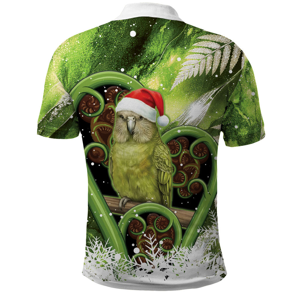 Kakapo New Zealand Christmas In July Polo Shirt NZ Aroha Koru Fern Marble Vibes