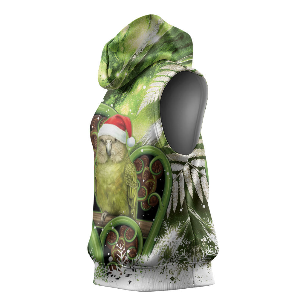 Kakapo New Zealand Christmas In July Sleeveless Hoodie NZ Aroha Koru Fern Marble Vibes