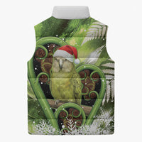 Kakapo New Zealand Christmas In July Sleeveless Puffer Jacket NZ Aroha Koru Fern Marble Vibes