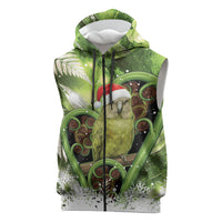 Kakapo New Zealand Christmas In July Sleeveless Zip Hoodie NZ Aroha Koru Fern Marble Vibes