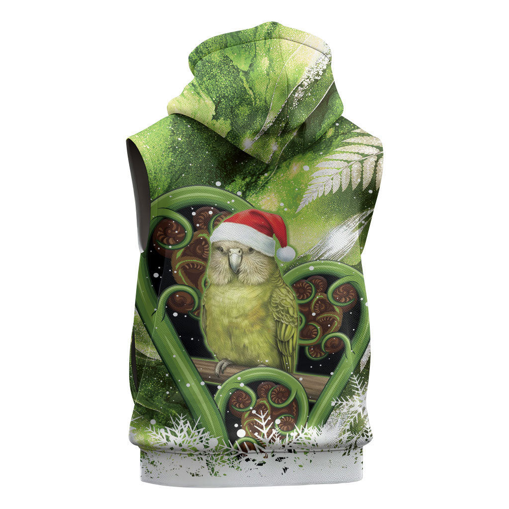 Kakapo New Zealand Christmas In July Sleeveless Zip Hoodie NZ Aroha Koru Fern Marble Vibes