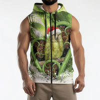 Kakapo New Zealand Christmas In July Sleeveless Zip Hoodie NZ Aroha Koru Fern Marble Vibes