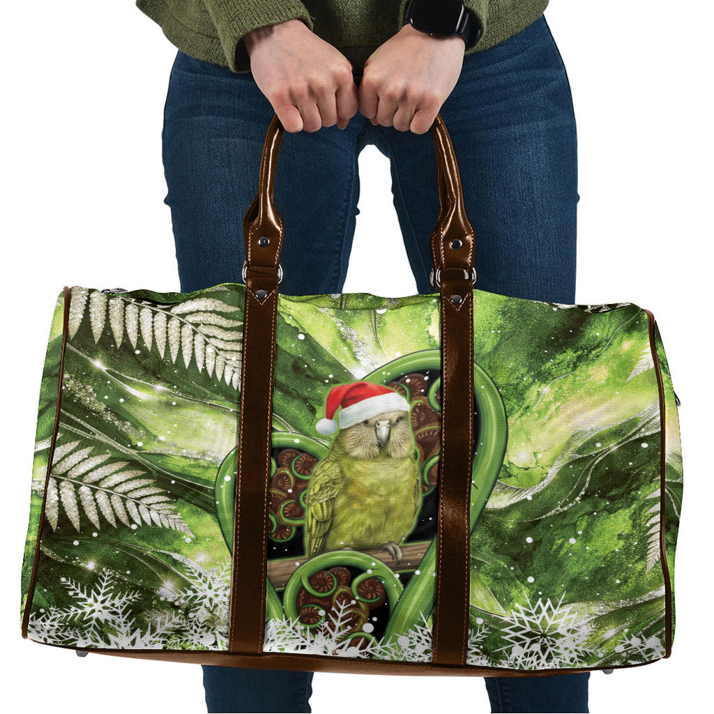 Kakapo New Zealand Christmas In July Travel Bag NZ Aroha Koru Fern Marble Vibes