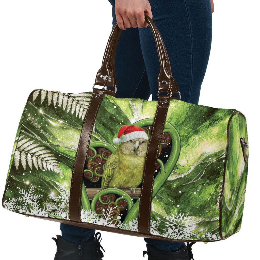 Kakapo New Zealand Christmas In July Travel Bag NZ Aroha Koru Fern Marble Vibes