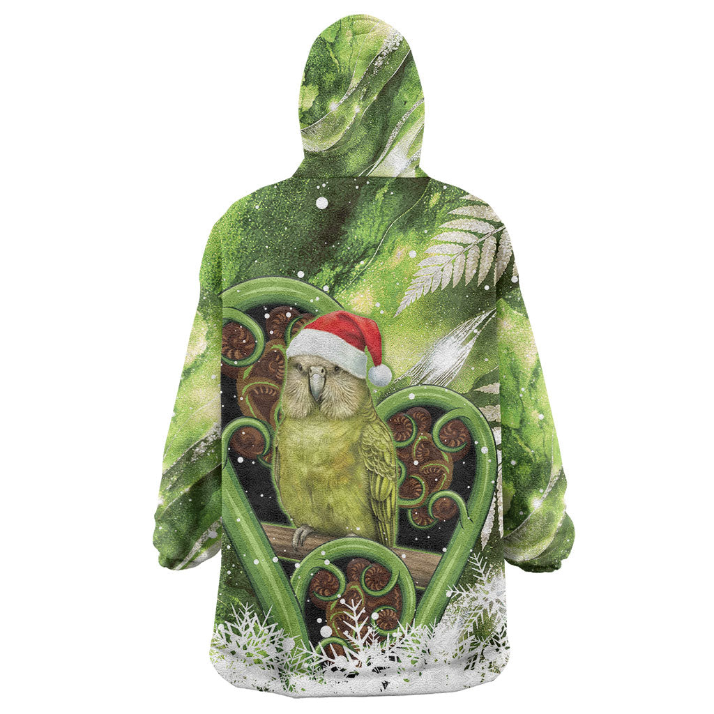 Kakapo New Zealand Christmas In July Wearable Blanket Hoodie NZ Aroha Koru Fern Marble Vibes