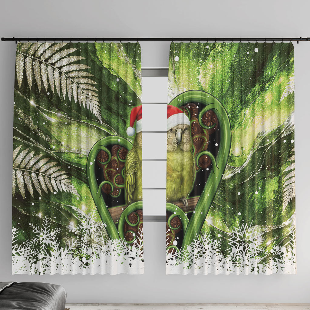 Kakapo New Zealand Christmas In July Window Curtain NZ Aroha Koru Fern Marble Vibes