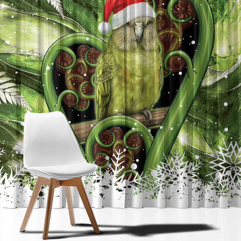 Kakapo New Zealand Christmas In July Window Curtain NZ Aroha Koru Fern Marble Vibes
