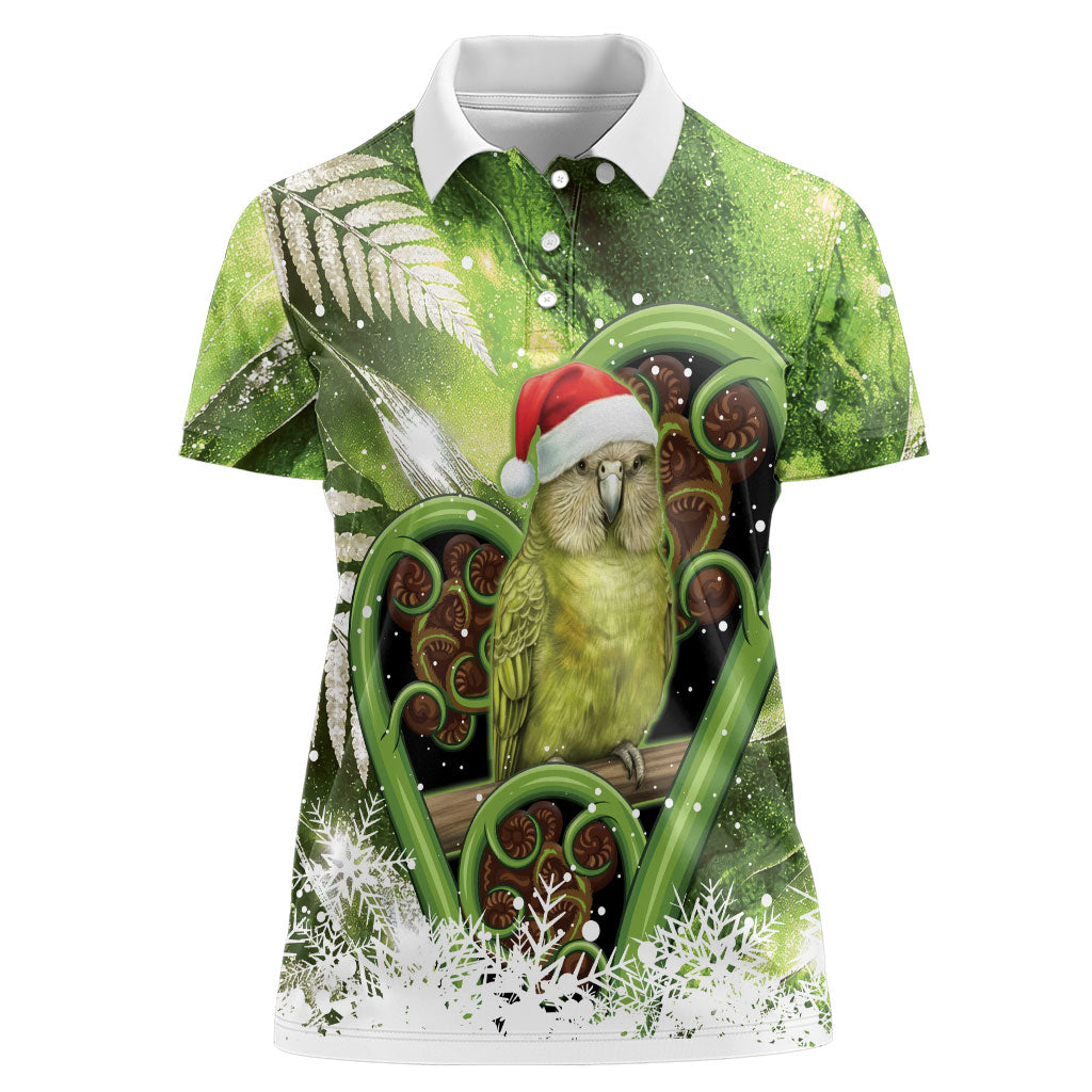 Kakapo New Zealand Christmas In July Women Polo Shirt NZ Aroha Koru Fern Marble Vibes LT14 Female Green - Polynesian Pride
