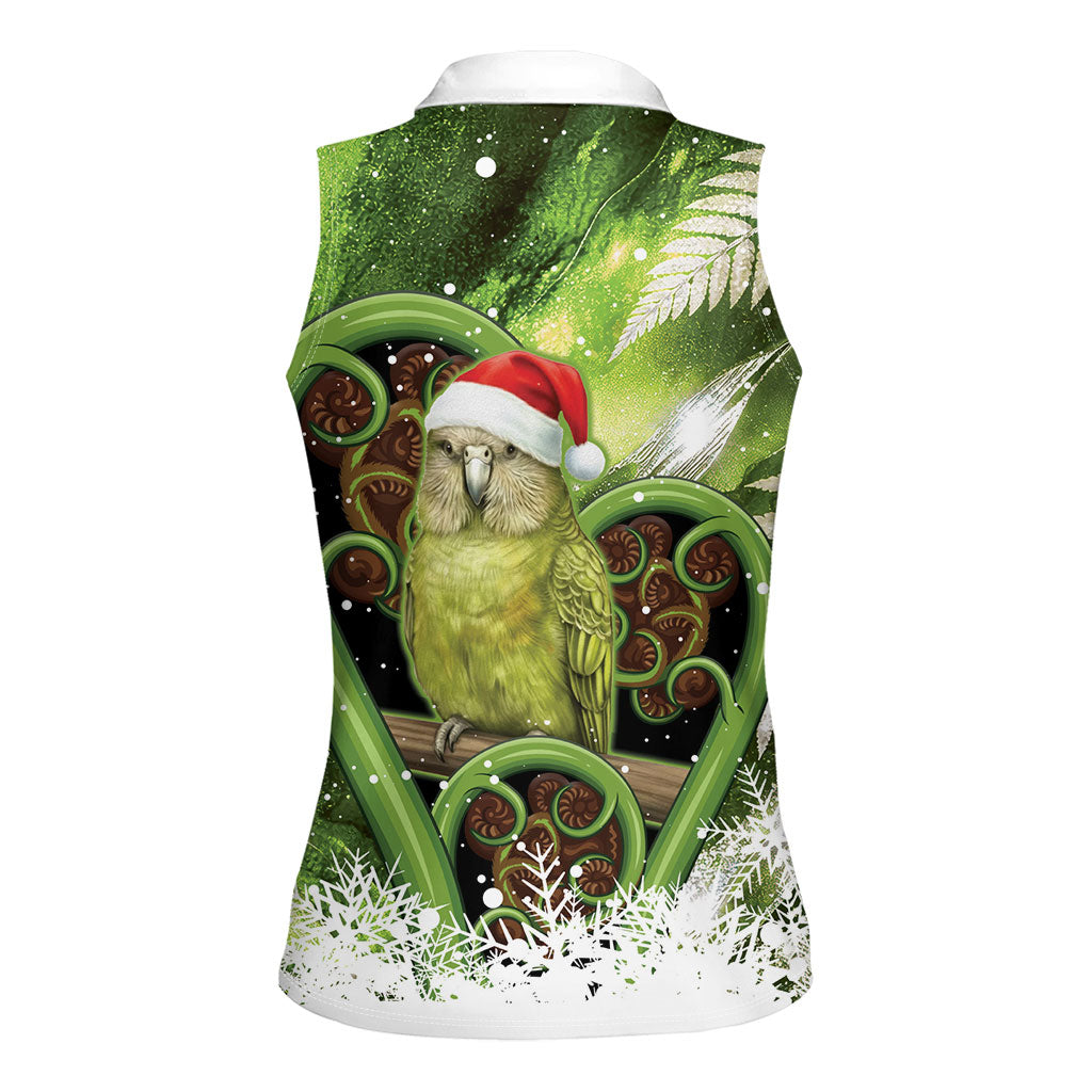 Kakapo New Zealand Christmas In July Women Sleeveless Polo Shirt NZ Aroha Koru Fern Marble Vibes