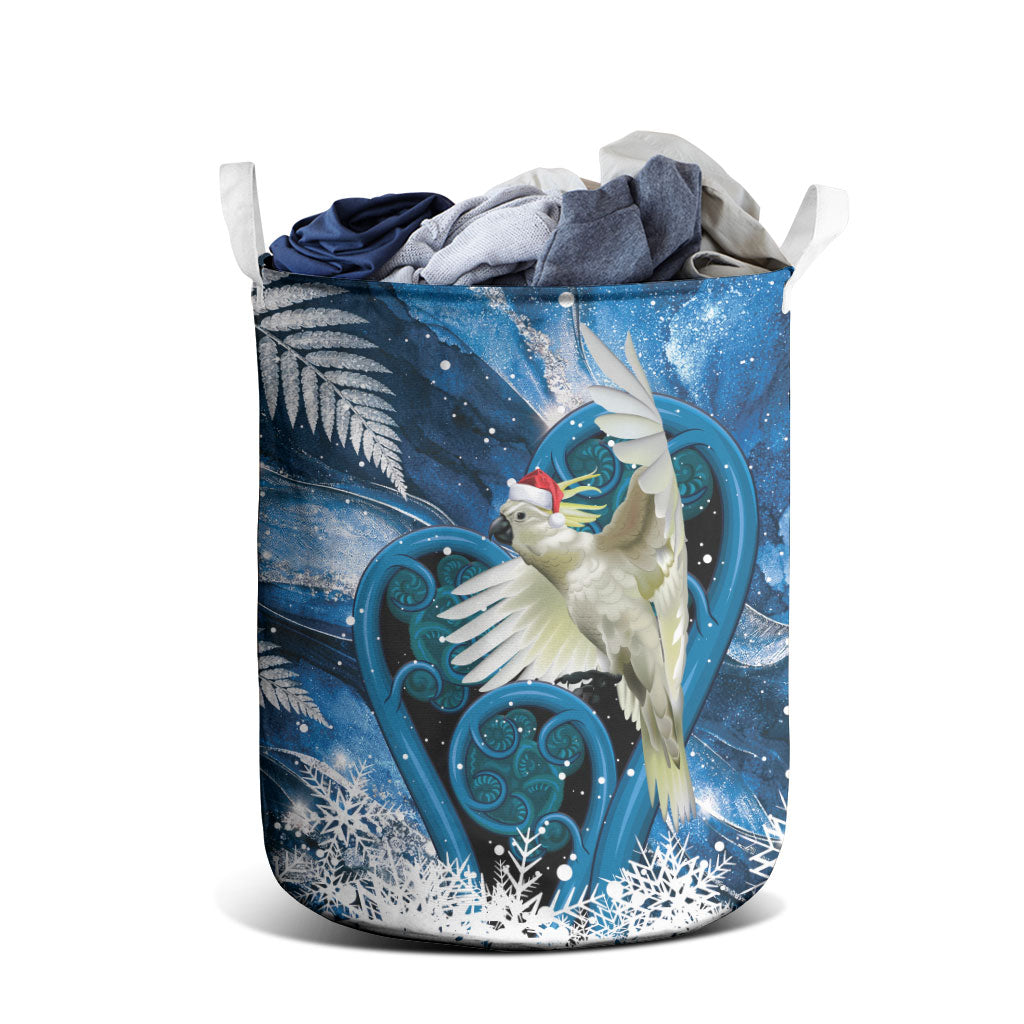 Sulphur-crested Cockatoo New Zealand Christmas In July Laundry Basket NZ Aroha Koru Fern Marble Vibes