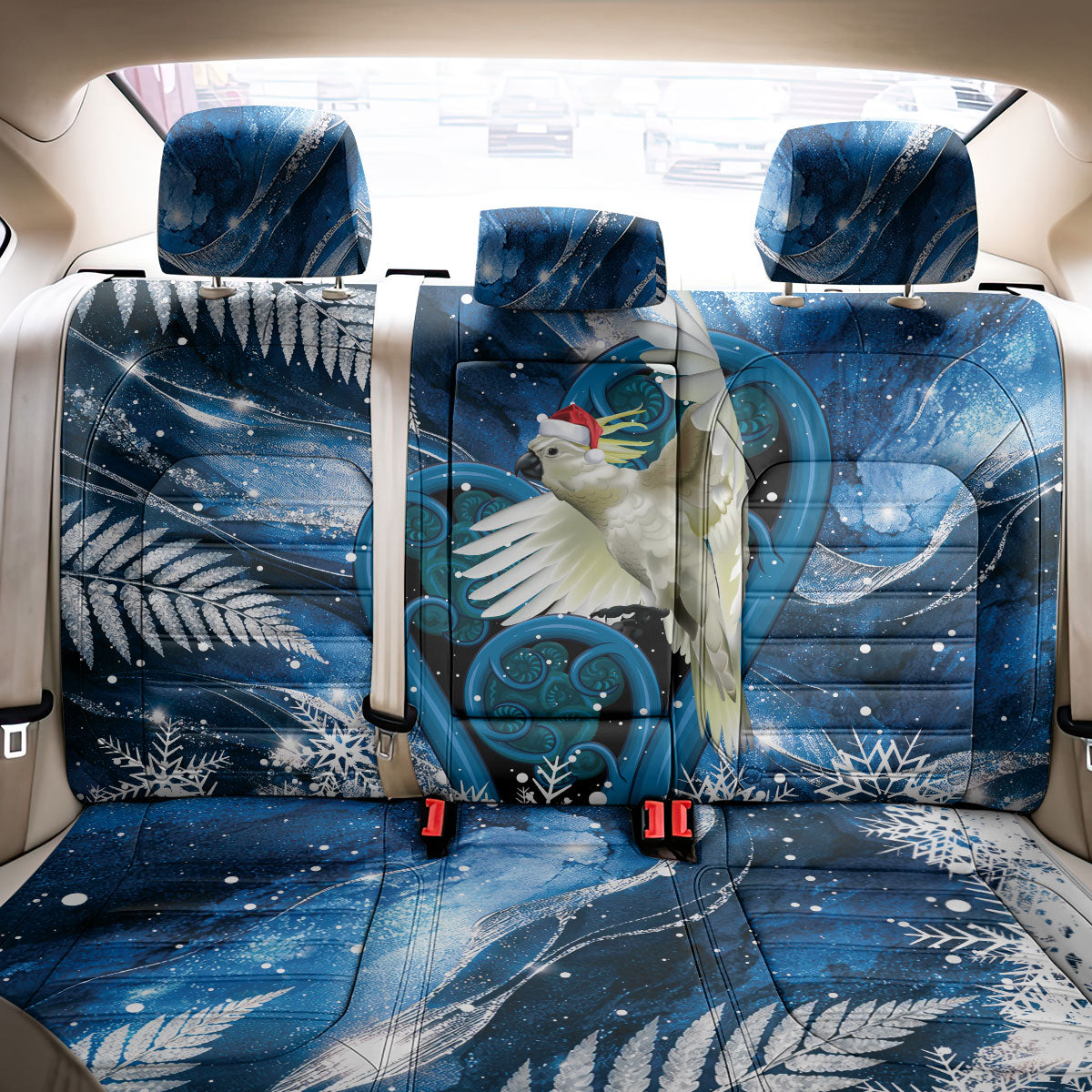 Sulphur-crested Cockatoo New Zealand Christmas In July Back Car Seat Cover NZ Aroha Koru Fern Marble Vibes