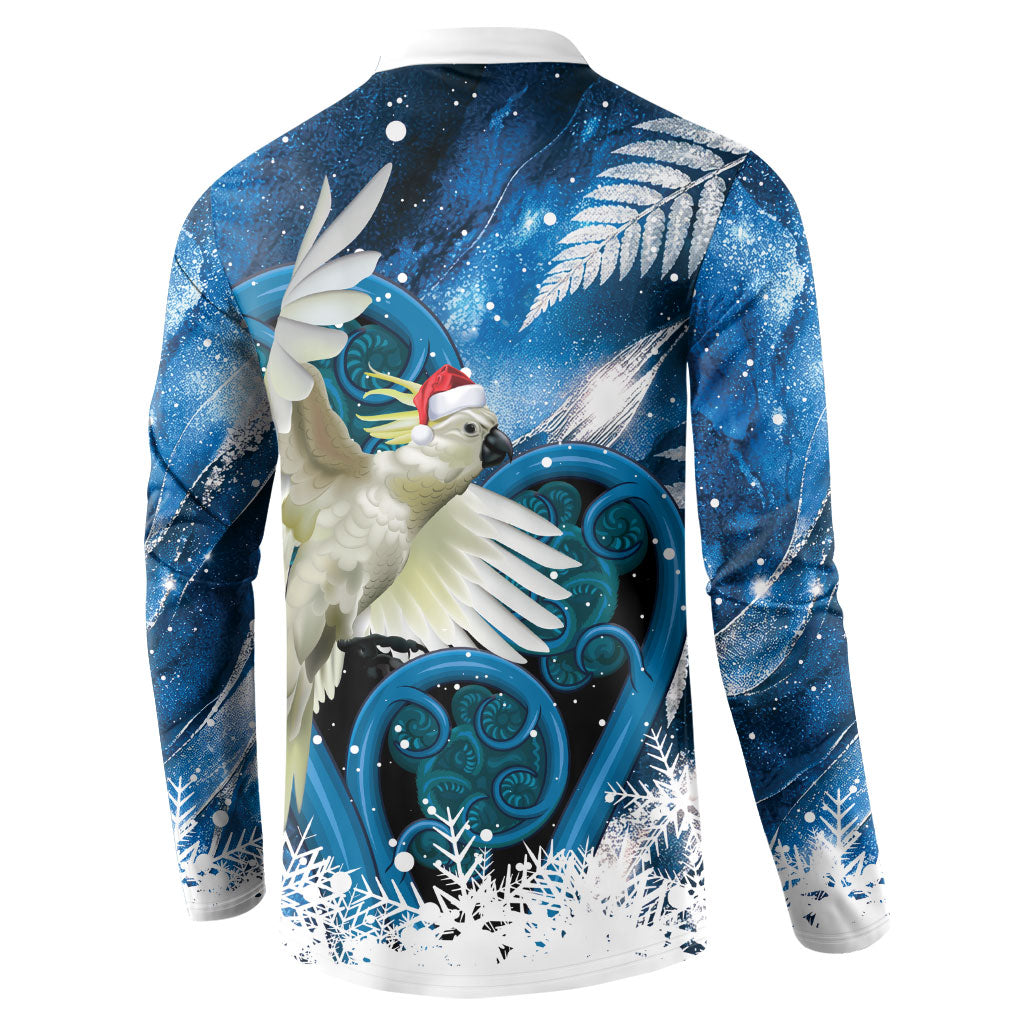 Sulphur-crested Cockatoo New Zealand Christmas In July Button Sweatshirt NZ Aroha Koru Fern Marble Vibes