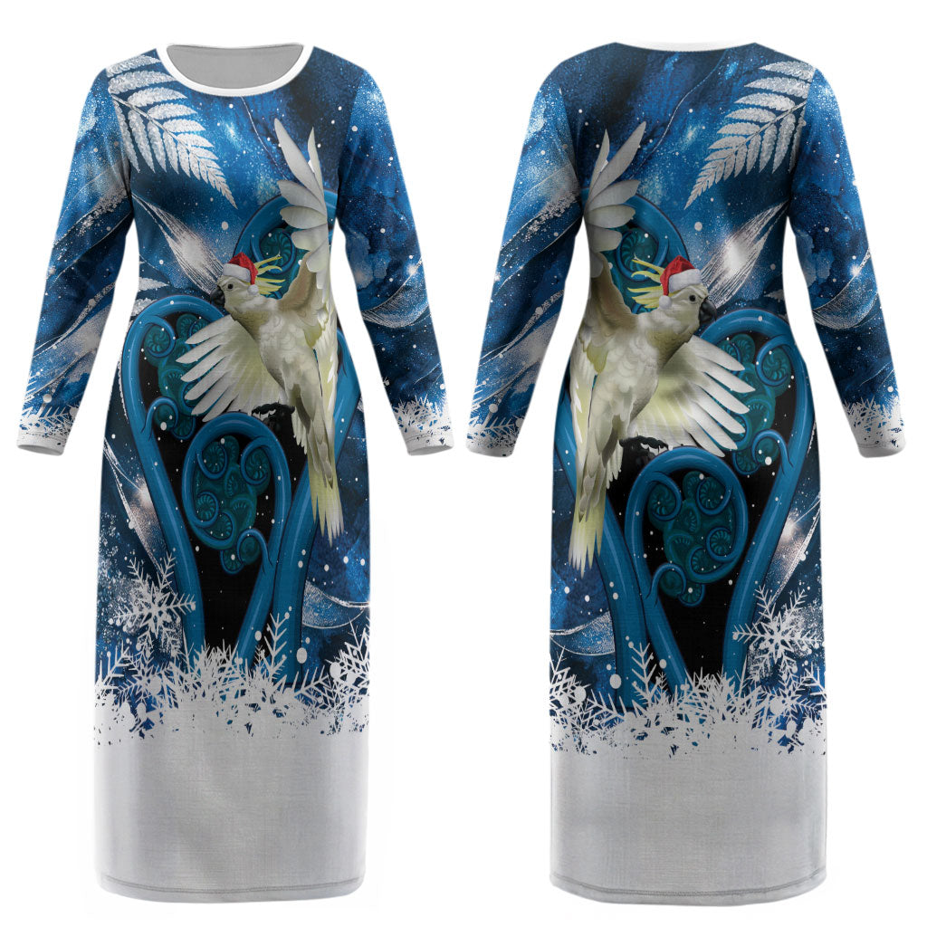 Sulphur-crested Cockatoo New Zealand Christmas In July Couples Matching Long Sleeve Bodycon Dress and Hawaiian Shirt NZ Aroha Koru Fern Marble Vibes LT14 - Polynesian Pride