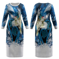 Sulphur-crested Cockatoo New Zealand Christmas In July Couples Matching Long Sleeve Bodycon Dress and Hawaiian Shirt NZ Aroha Koru Fern Marble Vibes LT14 - Polynesian Pride