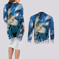 Sulphur-crested Cockatoo New Zealand Christmas In July Couples Matching Long Sleeve Bodycon Dress and Long Sleeve Button Shirt NZ Aroha Koru Fern Marble Vibes