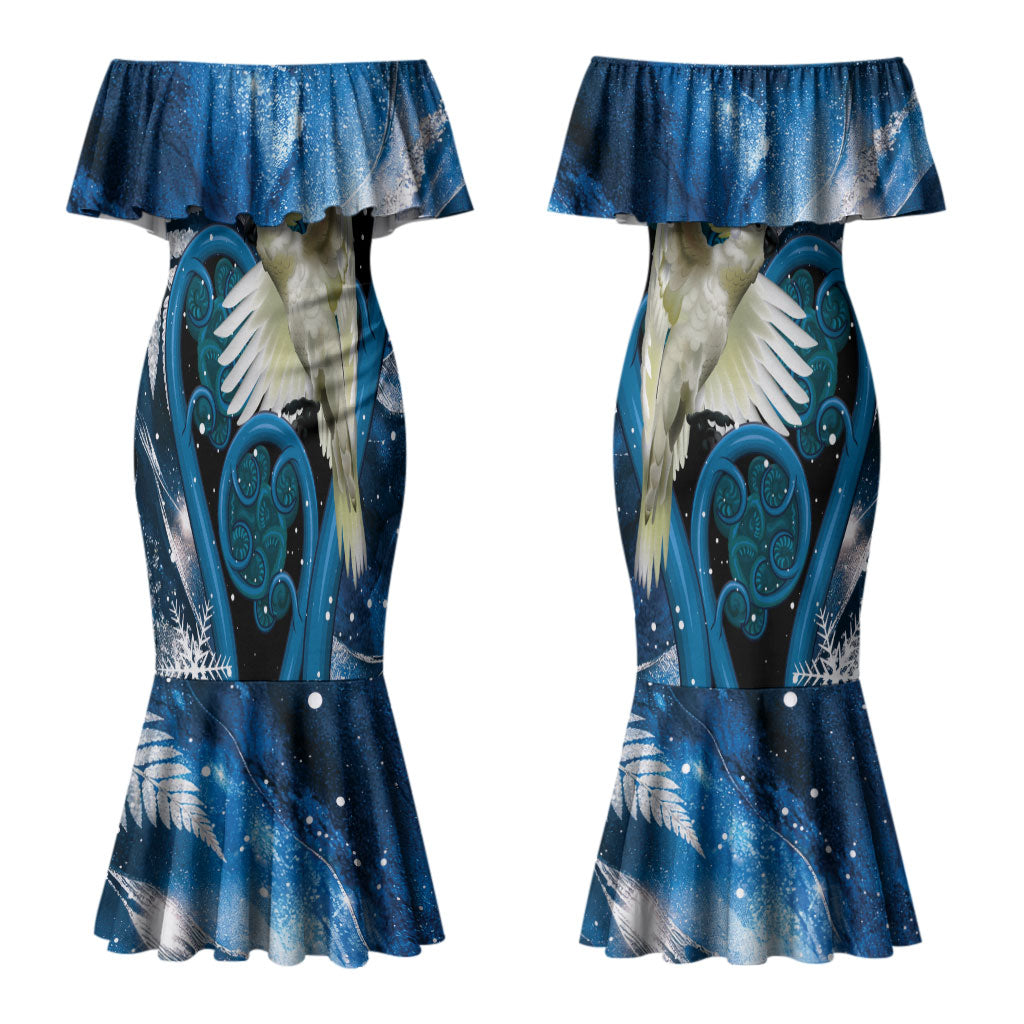 Sulphur-crested Cockatoo New Zealand Christmas In July Couples Matching Mermaid Dress and Hawaiian Shirt NZ Aroha Koru Fern Marble Vibes LT14 - Polynesian Pride