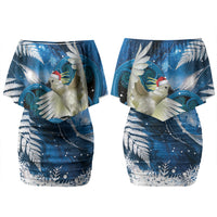 Sulphur-crested Cockatoo New Zealand Christmas In July Couples Matching Off Shoulder Short Dress and Long Sleeve Button Shirt NZ Aroha Koru Fern Marble Vibes LT14 - Polynesian Pride