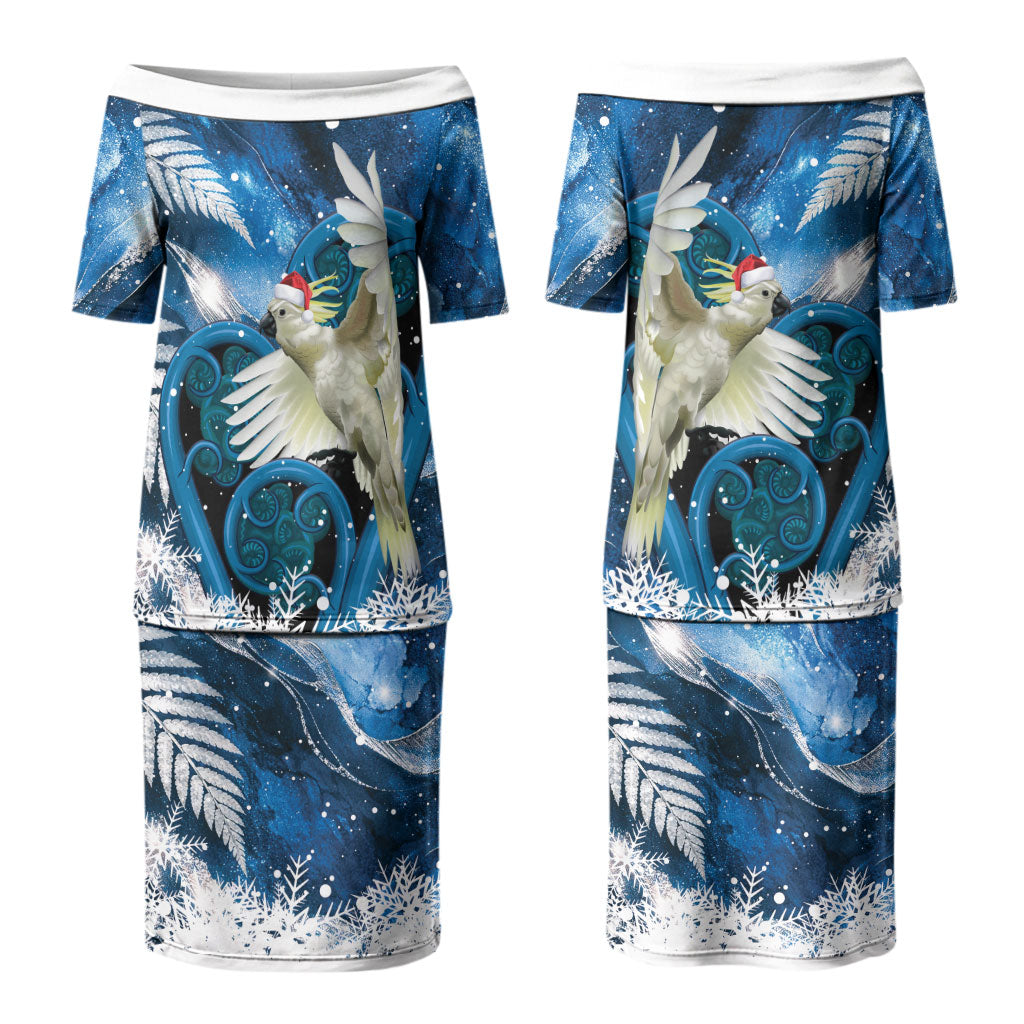 Sulphur-crested Cockatoo New Zealand Christmas In July Couples Matching Puletasi and Hawaiian Shirt NZ Aroha Koru Fern Marble Vibes LT14 - Polynesian Pride