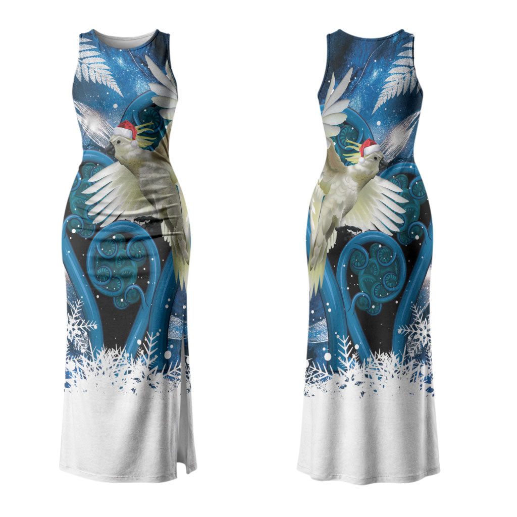 Sulphur-crested Cockatoo New Zealand Christmas In July Couples Matching Tank Maxi Dress and Long Sleeve Button Shirt NZ Aroha Koru Fern Marble Vibes LT14 - Polynesian Pride