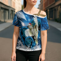 Sulphur-crested Cockatoo New Zealand Christmas In July Cross Shoulder Shirt NZ Aroha Koru Fern Marble Vibes