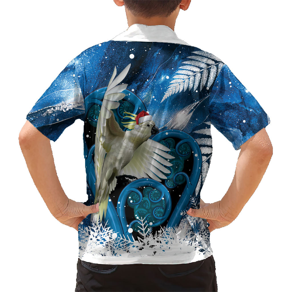 Sulphur-crested Cockatoo New Zealand Christmas In July Family Matching Mermaid Dress and Hawaiian Shirt NZ Aroha Koru Fern Marble Vibes