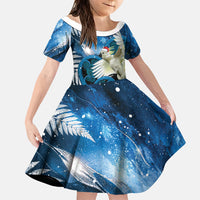 Sulphur-crested Cockatoo New Zealand Christmas In July Family Matching Off Shoulder Short Dress and Hawaiian Shirt NZ Aroha Koru Fern Marble Vibes