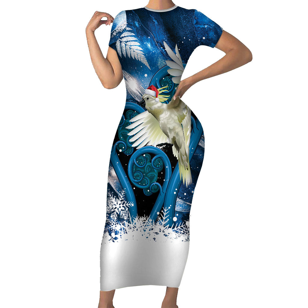 Sulphur-crested Cockatoo New Zealand Christmas In July Family Matching Short Sleeve Bodycon Dress and Hawaiian Shirt NZ Aroha Koru Fern Marble Vibes