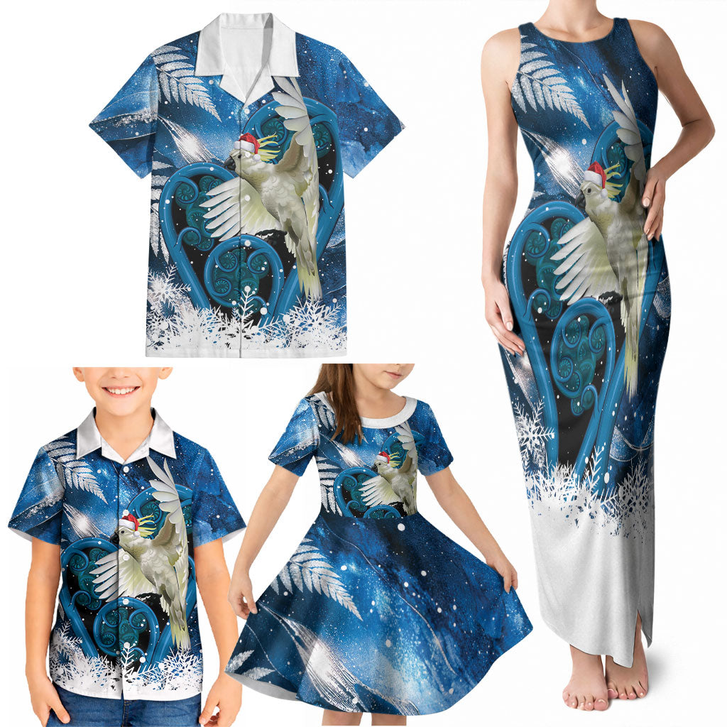 Sulphur-crested Cockatoo New Zealand Christmas In July Family Matching Tank Maxi Dress and Hawaiian Shirt NZ Aroha Koru Fern Marble Vibes LT14 - Polynesian Pride
