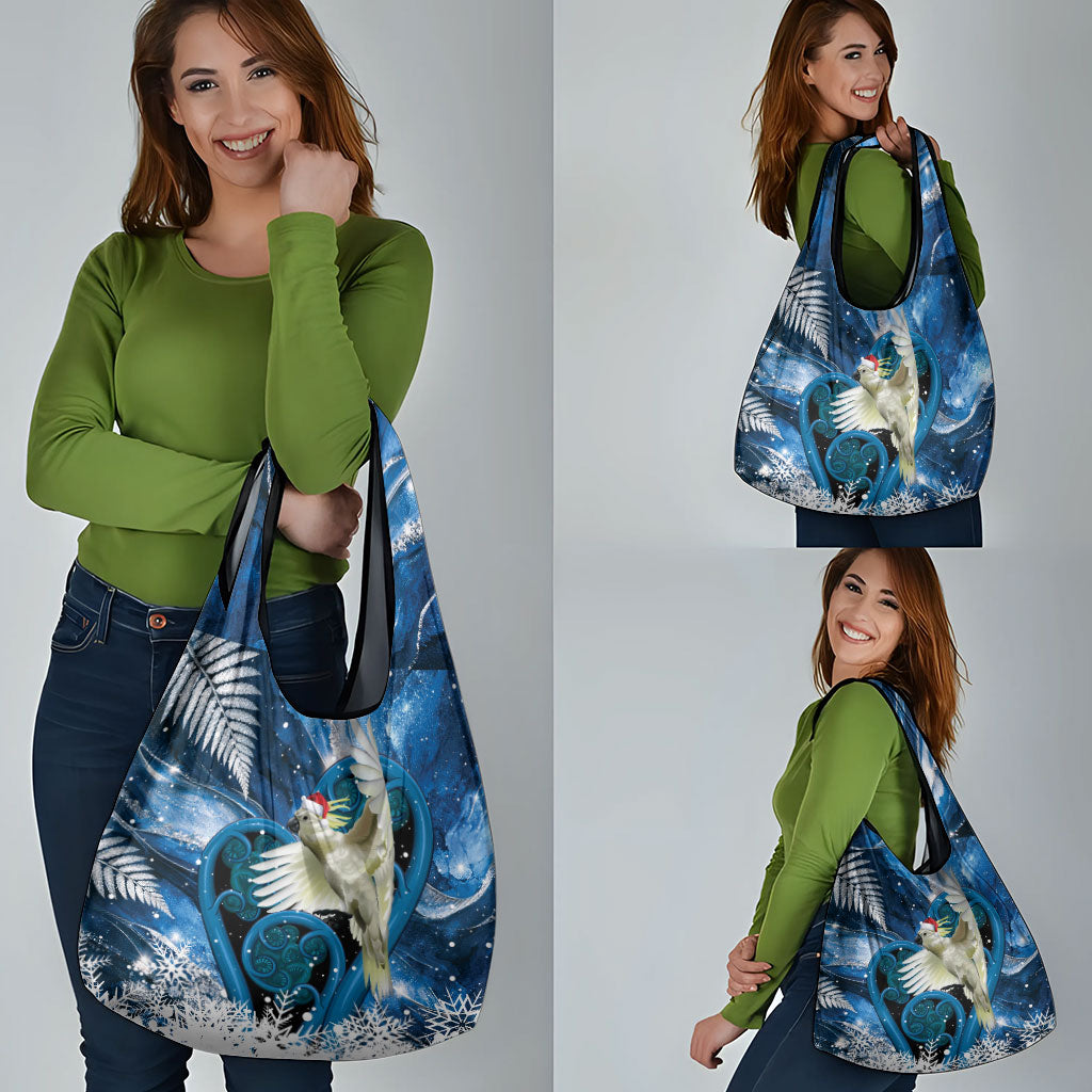 Sulphur-crested Cockatoo New Zealand Christmas In July Grocery Bag NZ Aroha Koru Fern Marble Vibes