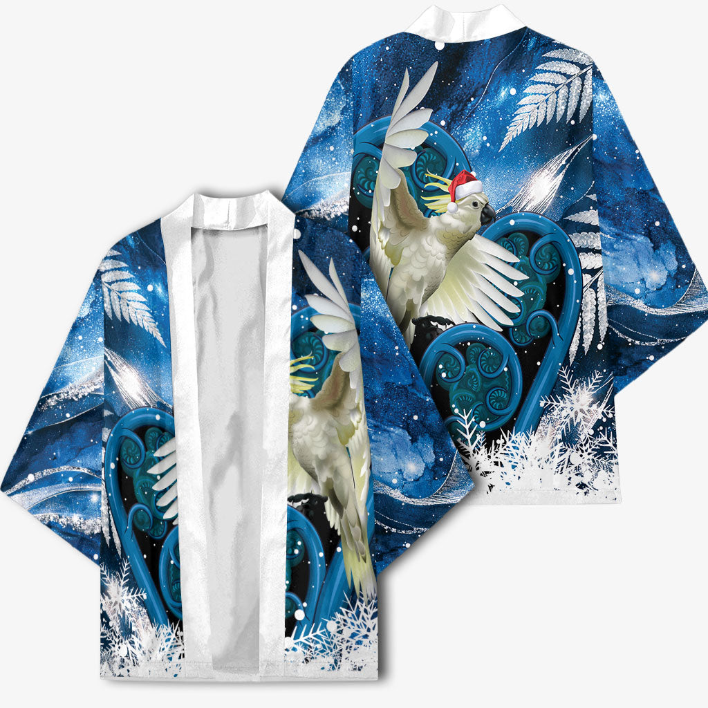 Sulphur-crested Cockatoo New Zealand Christmas In July Kimono NZ Aroha Koru Fern Marble Vibes