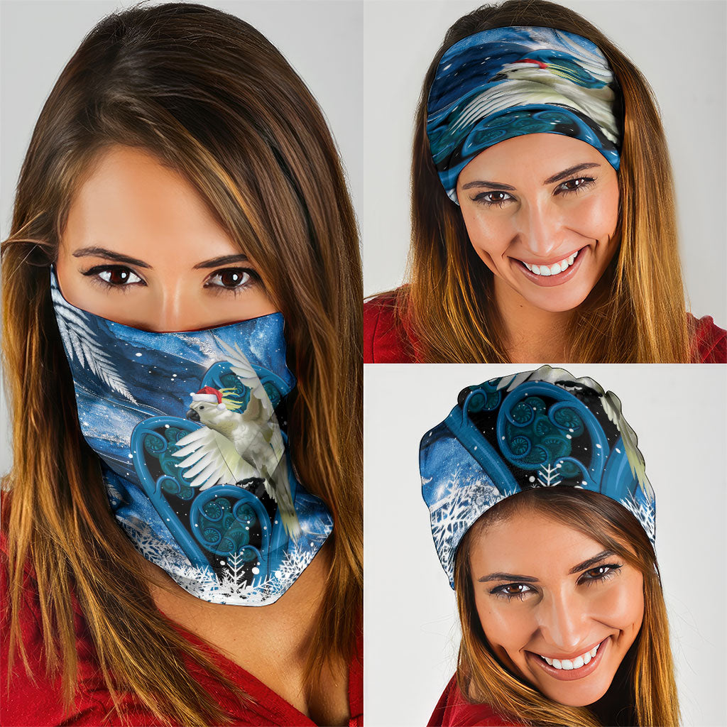 Sulphur-crested Cockatoo New Zealand Christmas In July Neck Gaiter NZ Aroha Koru Fern Marble Vibes