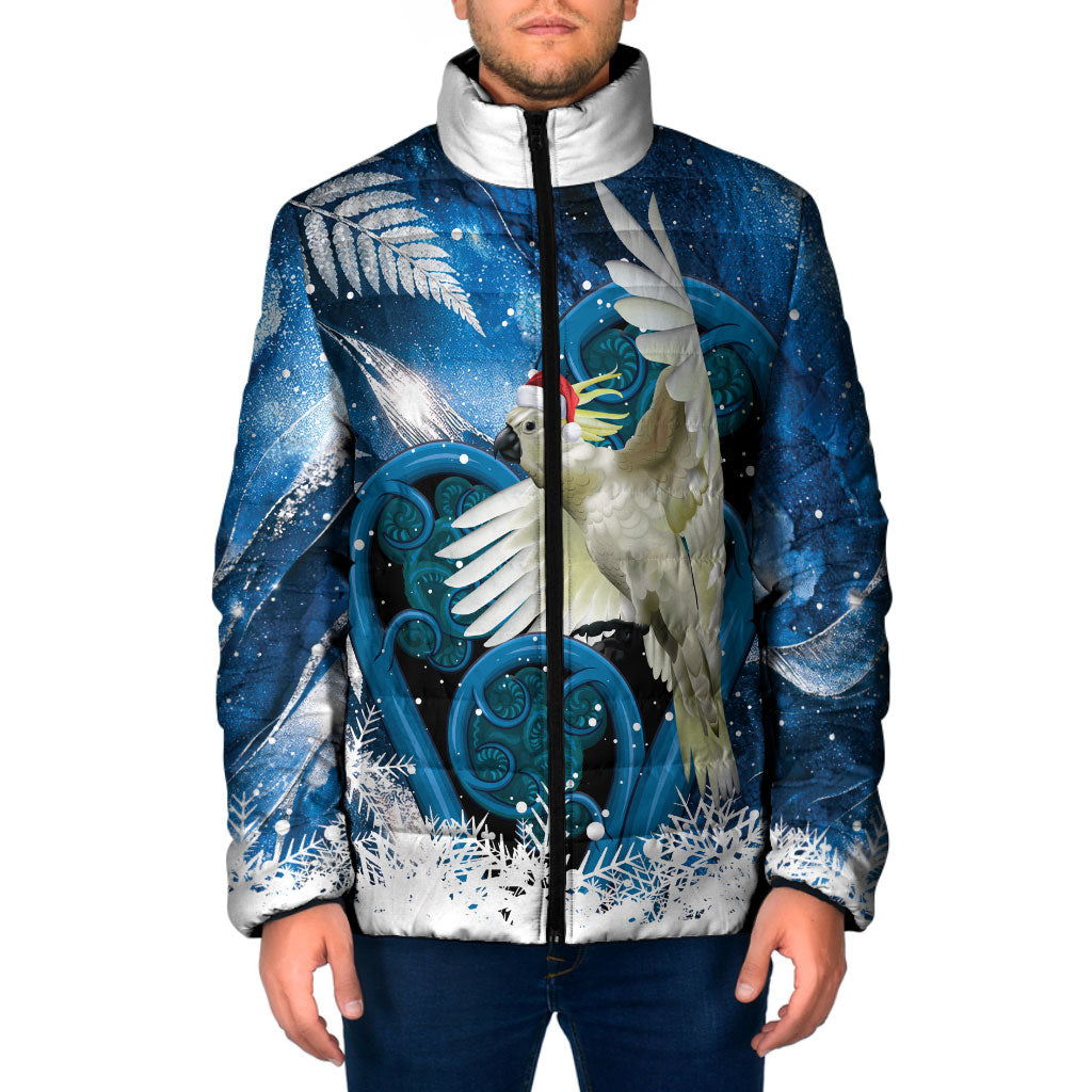 Sulphur-crested Cockatoo New Zealand Christmas In July Padded Jacket NZ Aroha Koru Fern Marble Vibes