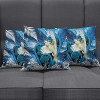 Sulphur-crested Cockatoo New Zealand Christmas In July Pillow Cover NZ Aroha Koru Fern Marble Vibes