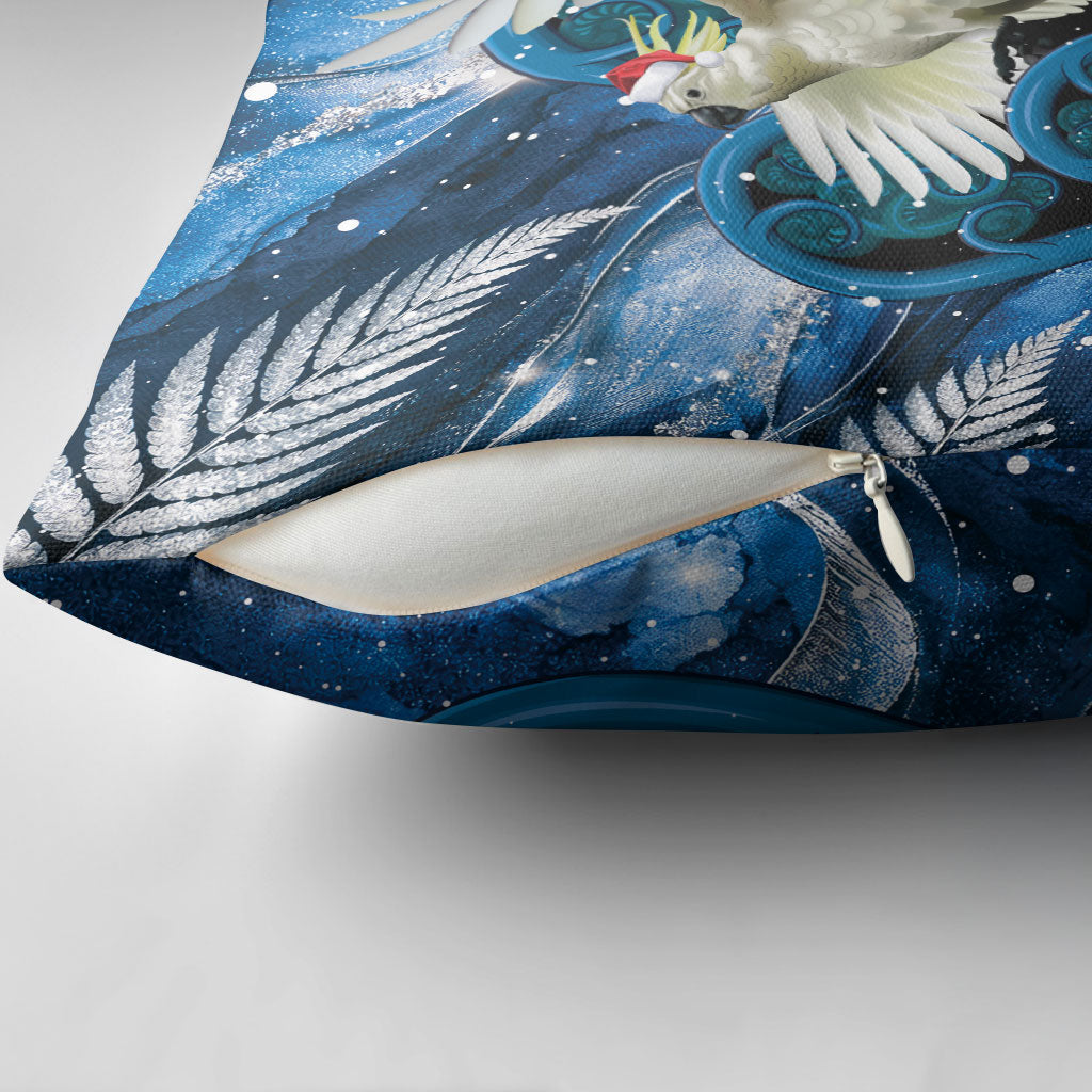 Sulphur-crested Cockatoo New Zealand Christmas In July Pillow Cover NZ Aroha Koru Fern Marble Vibes