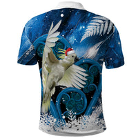 Sulphur-crested Cockatoo New Zealand Christmas In July Polo Shirt NZ Aroha Koru Fern Marble Vibes