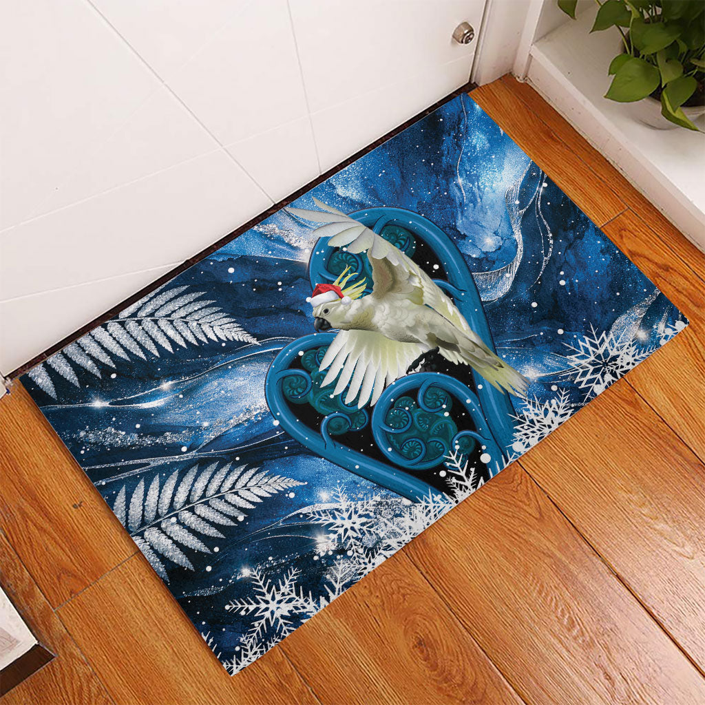 Sulphur-crested Cockatoo New Zealand Christmas In July Rubber Doormat NZ Aroha Koru Fern Marble Vibes