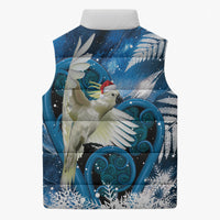 Sulphur-crested Cockatoo New Zealand Christmas In July Sleeveless Puffer Jacket NZ Aroha Koru Fern Marble Vibes