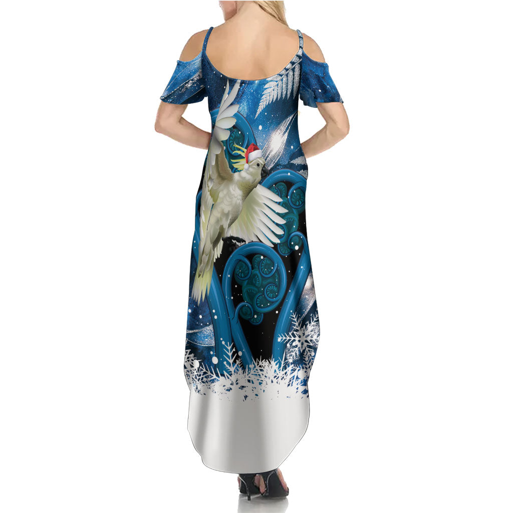 Sulphur-crested Cockatoo New Zealand Christmas In July Summer Maxi Dress NZ Aroha Koru Fern Marble Vibes